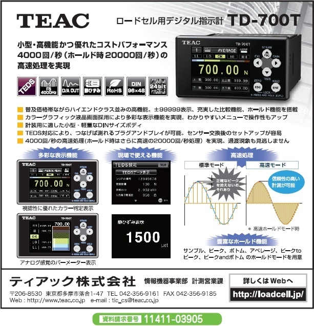 ロードセル用デジタル指示計／ティアック株式会社｜計測機器｜計測・試験・光学｜製品情報｜新製品情報｜日刊工業新聞社